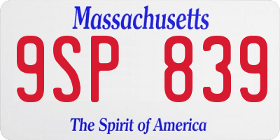 MA license plate 9SP839