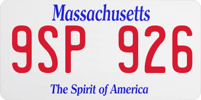 MA license plate 9SP926
