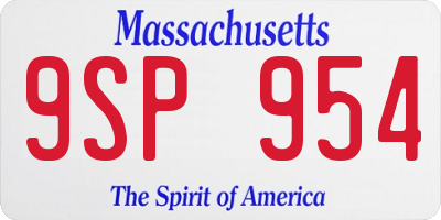 MA license plate 9SP954
