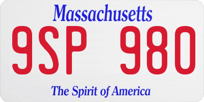 MA license plate 9SP980