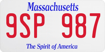 MA license plate 9SP987