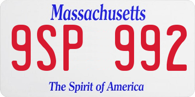 MA license plate 9SP992