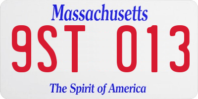 MA license plate 9ST013
