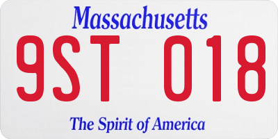 MA license plate 9ST018