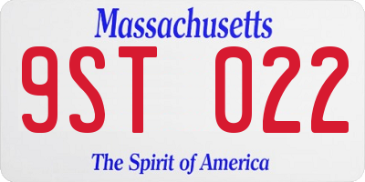 MA license plate 9ST022