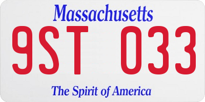 MA license plate 9ST033