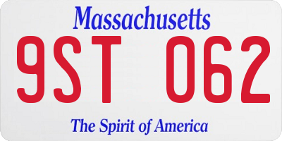 MA license plate 9ST062