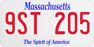 MA license plate 9ST205