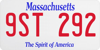 MA license plate 9ST292