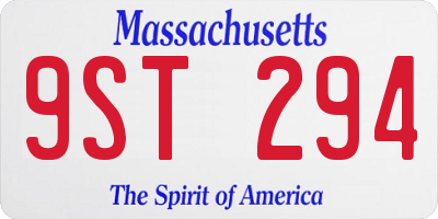 MA license plate 9ST294