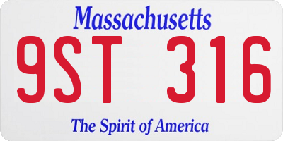 MA license plate 9ST316