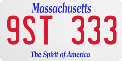 MA license plate 9ST333