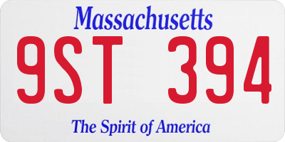 MA license plate 9ST394