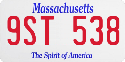 MA license plate 9ST538