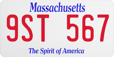 MA license plate 9ST567