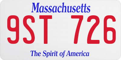 MA license plate 9ST726