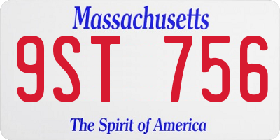 MA license plate 9ST756