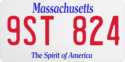 MA license plate 9ST824