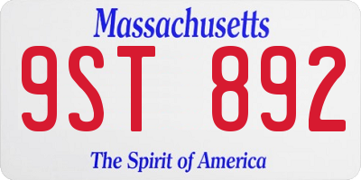 MA license plate 9ST892
