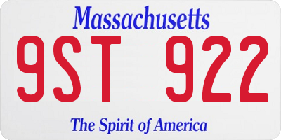 MA license plate 9ST922