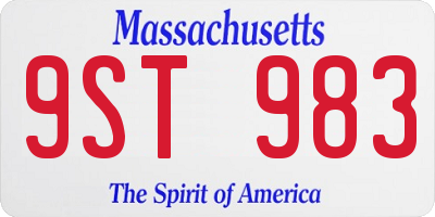 MA license plate 9ST983