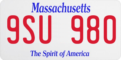 MA license plate 9SU980