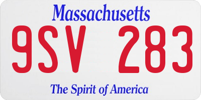 MA license plate 9SV283