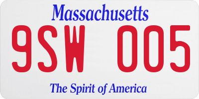 MA license plate 9SW005