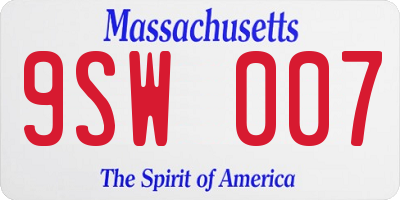 MA license plate 9SW007