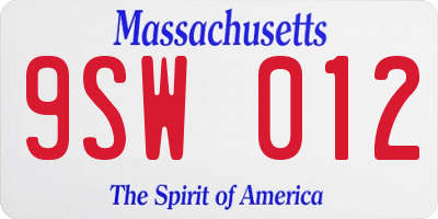 MA license plate 9SW012
