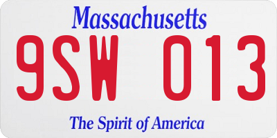 MA license plate 9SW013