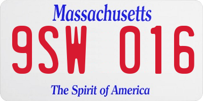MA license plate 9SW016