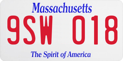 MA license plate 9SW018