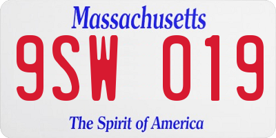 MA license plate 9SW019