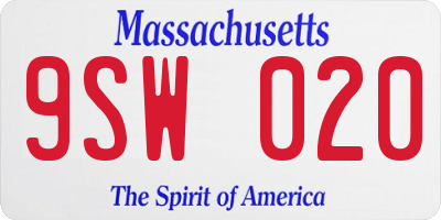 MA license plate 9SW020