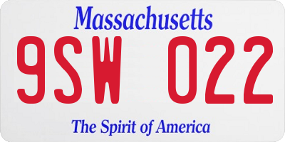 MA license plate 9SW022