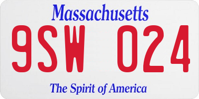 MA license plate 9SW024