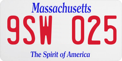 MA license plate 9SW025