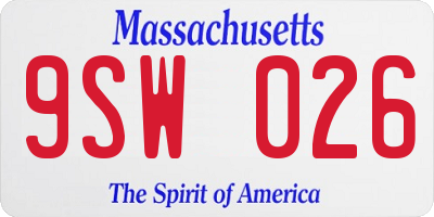 MA license plate 9SW026