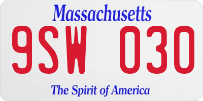 MA license plate 9SW030