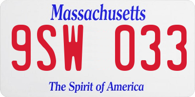 MA license plate 9SW033