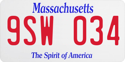 MA license plate 9SW034