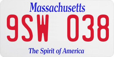MA license plate 9SW038