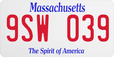 MA license plate 9SW039