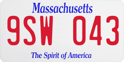 MA license plate 9SW043