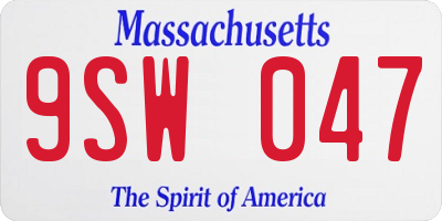 MA license plate 9SW047