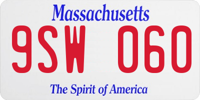 MA license plate 9SW060