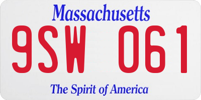 MA license plate 9SW061