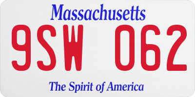 MA license plate 9SW062