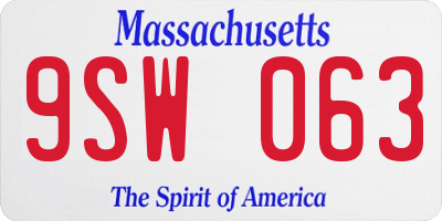 MA license plate 9SW063